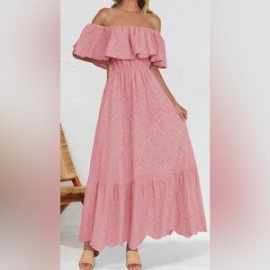 NWT - Zesica ruffle eyelet off-shoulder maxi dress in Light Pink - S